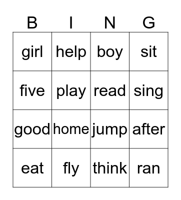 Pink Words Bingo Card
