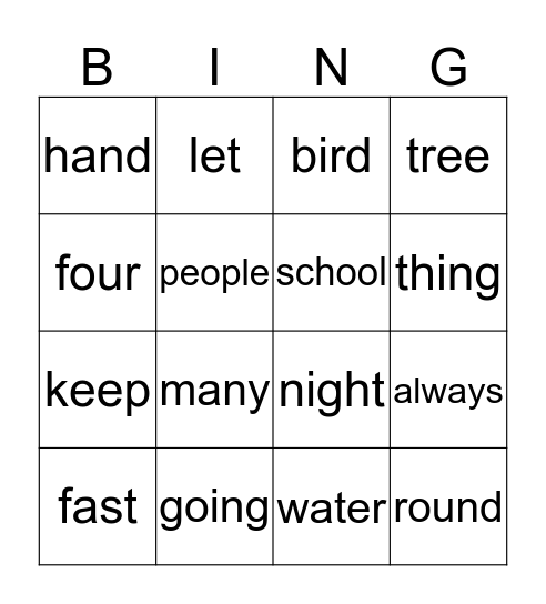 Aqua Words Bingo Card