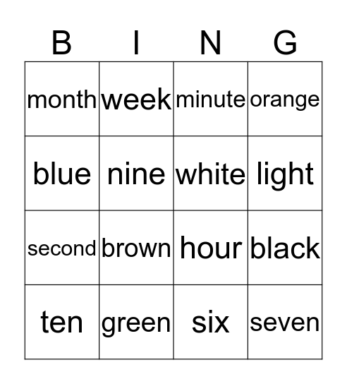 Pearl Words Bingo Card