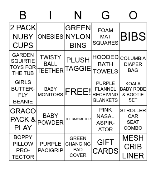 BABY SHOWER BINGO Card