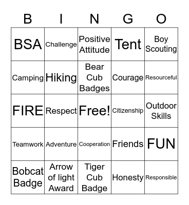 CUB SCOUT BINGO Card