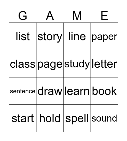 Sapphire Words Bingo Card