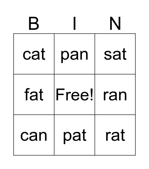 at or an? Bingo Card