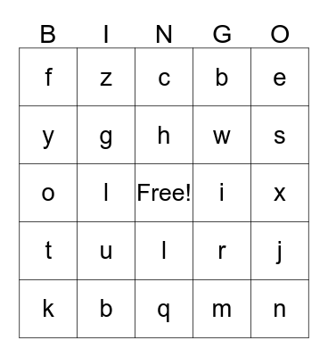 Alphabet Bingo Card