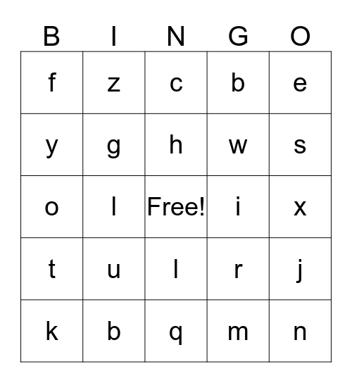 Alphabet Bingo Card