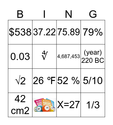 NUMBERS BINGO Card
