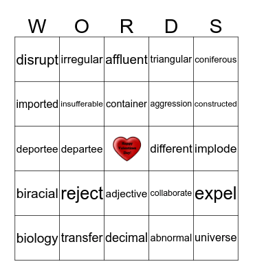 Morphology Bingo Card