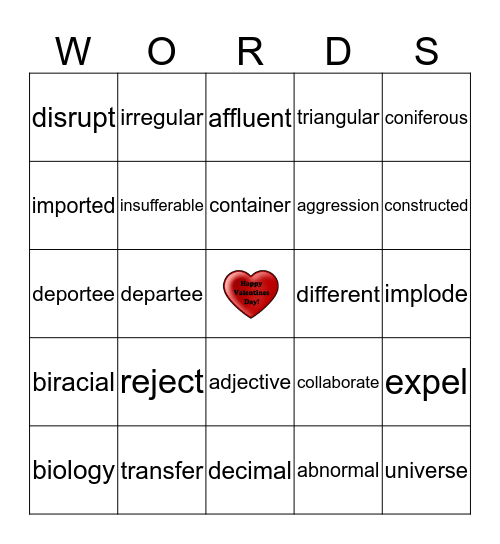 Morphology Bingo Card