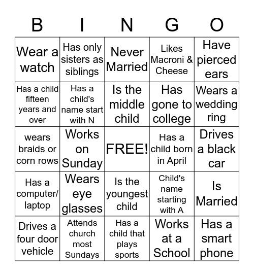 Family Trip Bingo Card