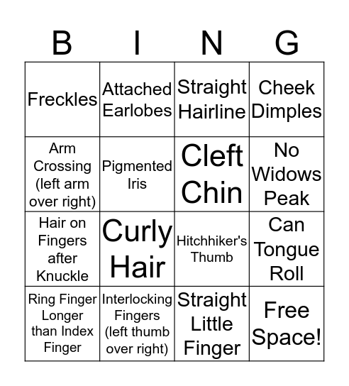 Traits GENE-O Bingo Card