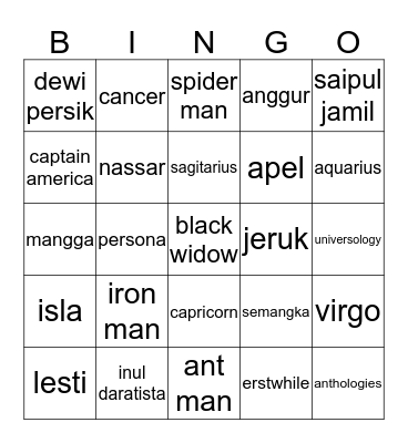 sera Bingo Card