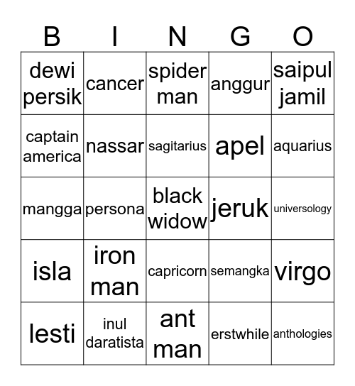 sera Bingo Card