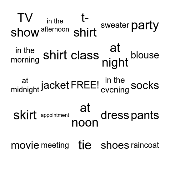 ENGLISH CLASS UNIT 6-7 Bingo Card