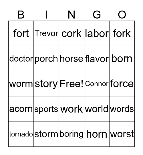 /or/ words Bingo Card