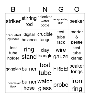 Chem Lab Equipment Bingo Card