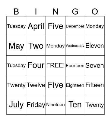 Untitled Bingo Card