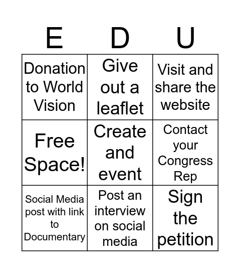 Quality Education Bingo Card Bingo Card