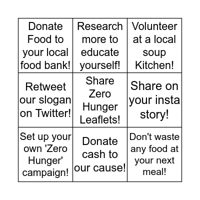 Zero Hunger BINGO Card