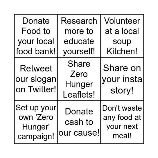 Zero Hunger BINGO Card