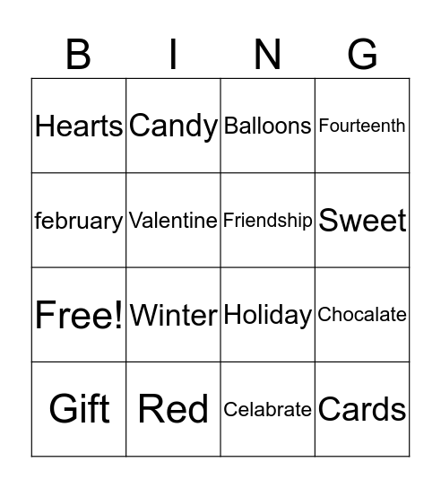 Valentines day Bingo Card