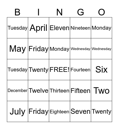 Untitled Bingo Card