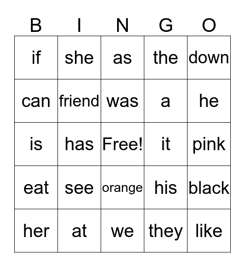Orange and Yellow Bingo Card