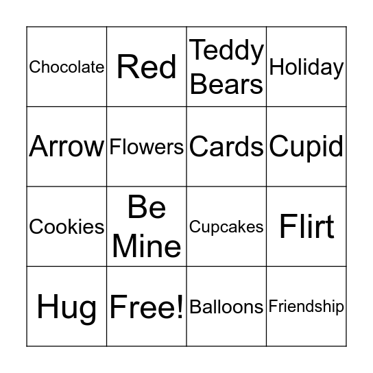 Valentine's Day Bingo  Bingo Card