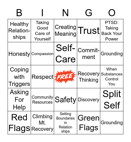 Seeking Safety Bingo Card