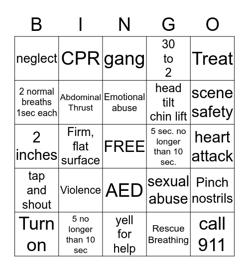 CPR BINGO Card
