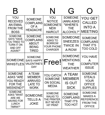 VALENTINE'S DAY BINGO  Bingo Card