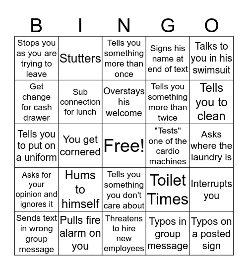 Brad Bingo Card