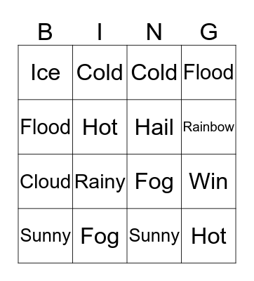 Weather Bingo Card