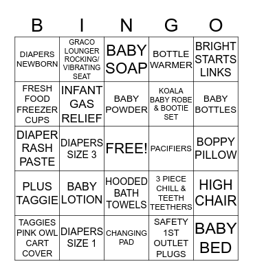 BABY SHOWER BINGO Card
