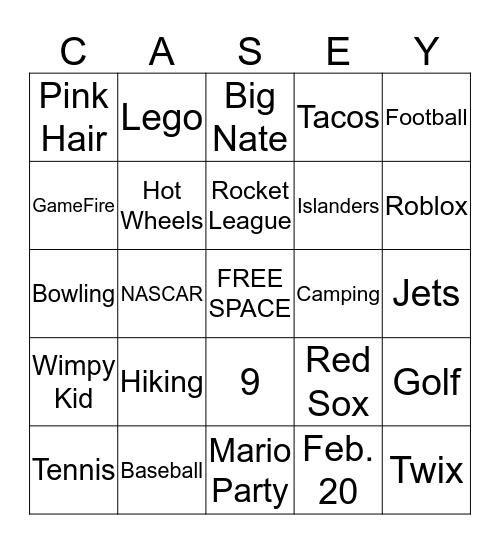 Casey Bingo Card