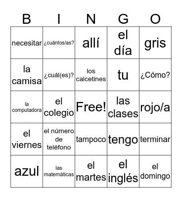 QC Level 1 Unidad 2B Bingo Card