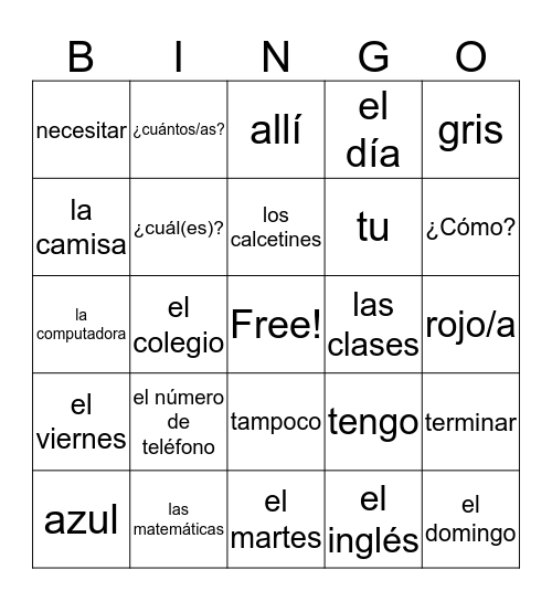 QC Level 1 Unidad 2B Bingo Card