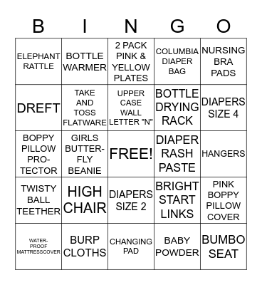 BABY SHOWER BINGO Card