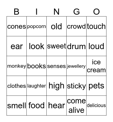our five senses Bingo Card