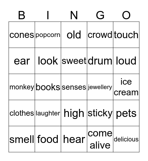 our five senses Bingo Card
