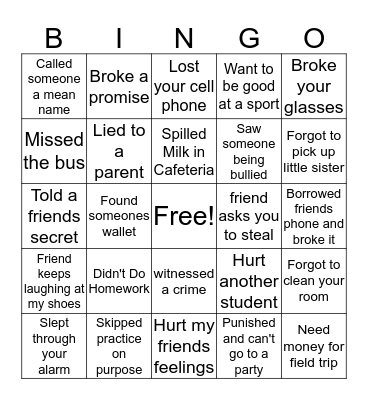 Problem Solving Bingo Card