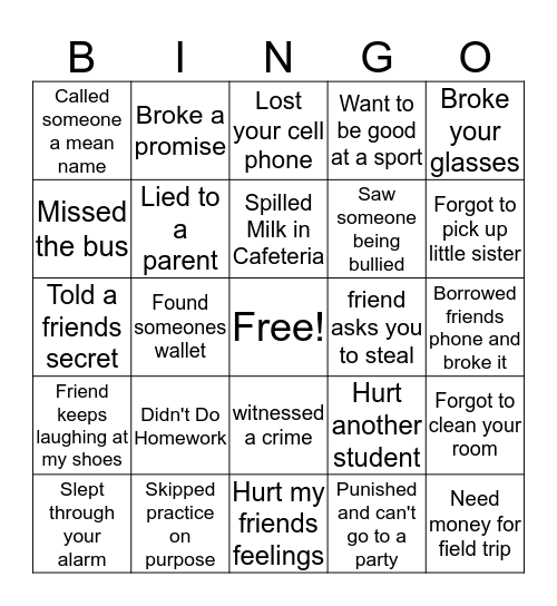 Problem Solving Bingo Card