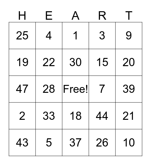 Valentines Bingo Card