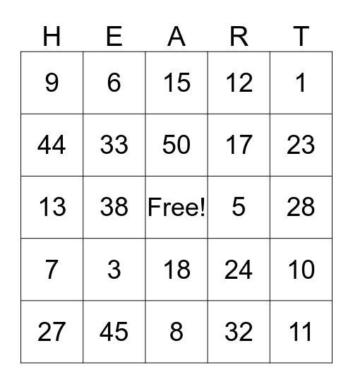 Valentines Bingo Card