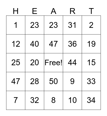 Valentines Bingo Card