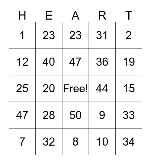 Valentines Bingo Card