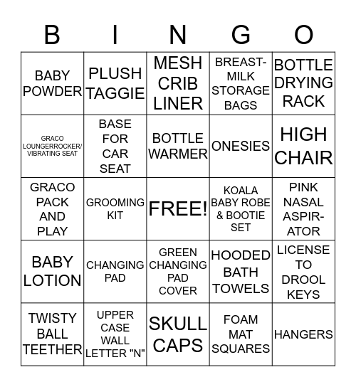 BABY SHOWER BINGO Card