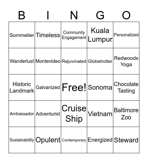 Hyatt Games Bingo Card