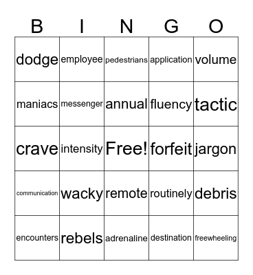 Vocabulary Review Bingo Card