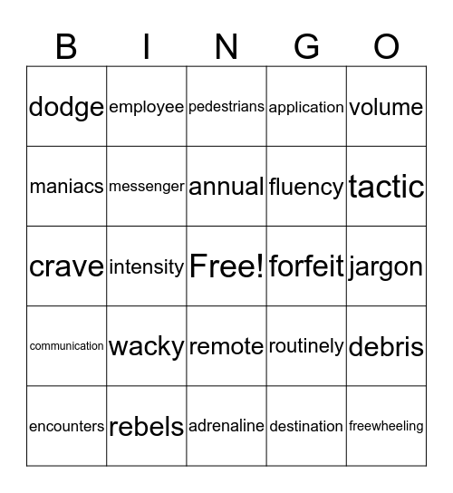 Vocabulary Review Bingo Card