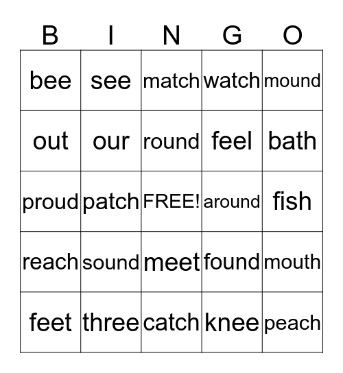 Word Families Bingo Card